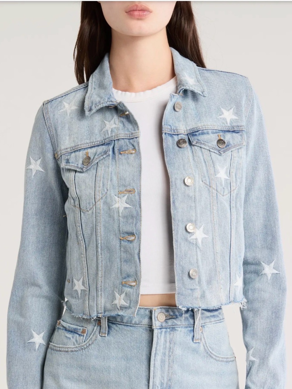 pistola Light Blue Star Appliqué Cropped Denim Jacket